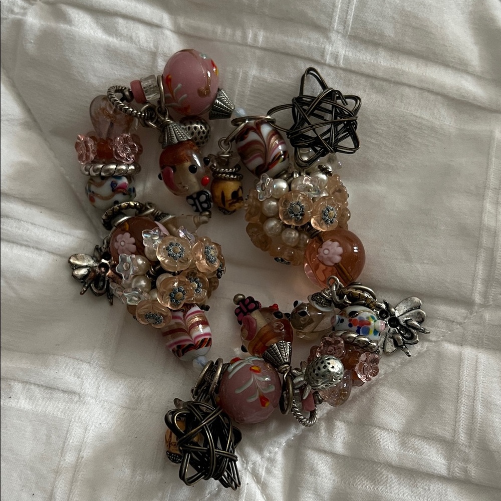 Elegant Pink and Silver Charm Bracelet